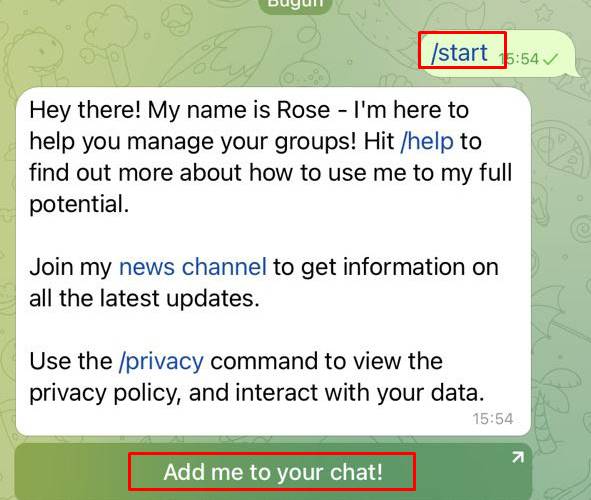 telegram bot ekleme